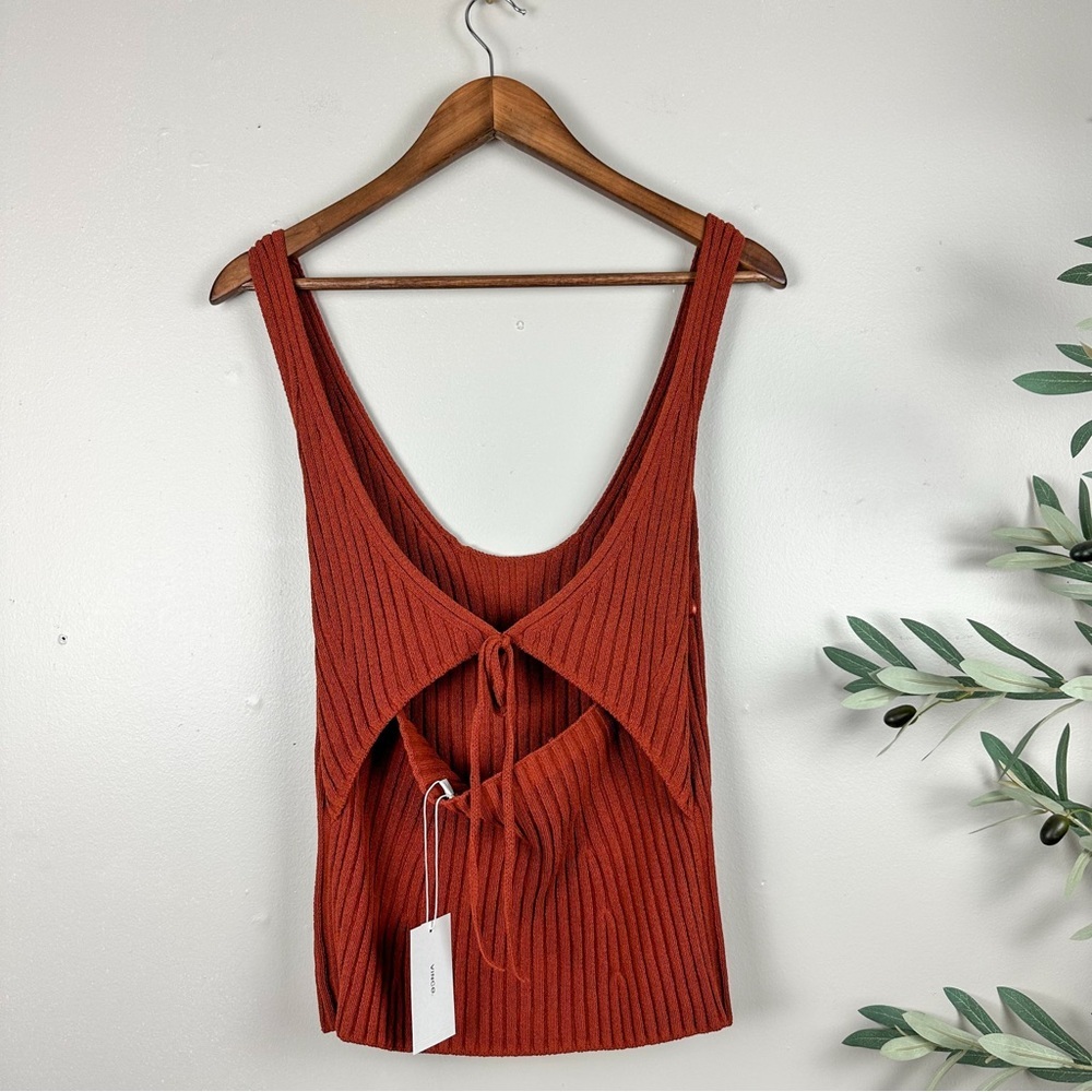 Vince Ribbed Tank Top Organic Cotton Scoop Neck Rust Minimalist - Picture 12 of 17